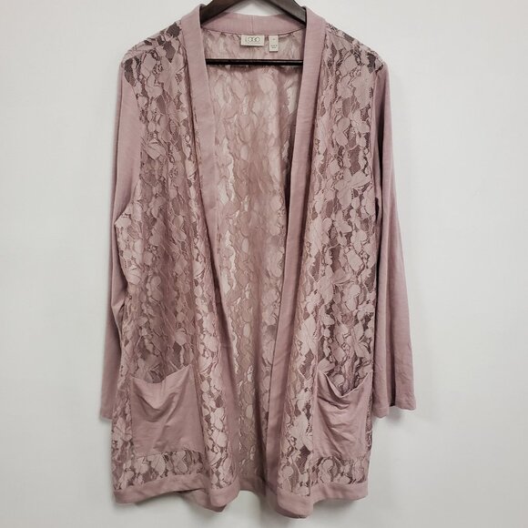 Logo Lori Goldstein Womens Lace Cardigan Size 3X Pink Modest Artsy Lagom Sheer - Picture 1 of 10